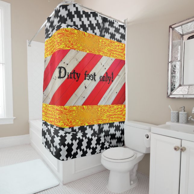 Shower Curtain Black White Red Yellow (In Situ)