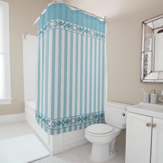 Shower Curtain - Blue/Gray/Stripes - Decorative (In Situ)