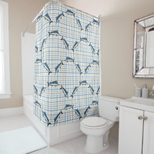 Shower Curtain - Blue Marlins on Plaid