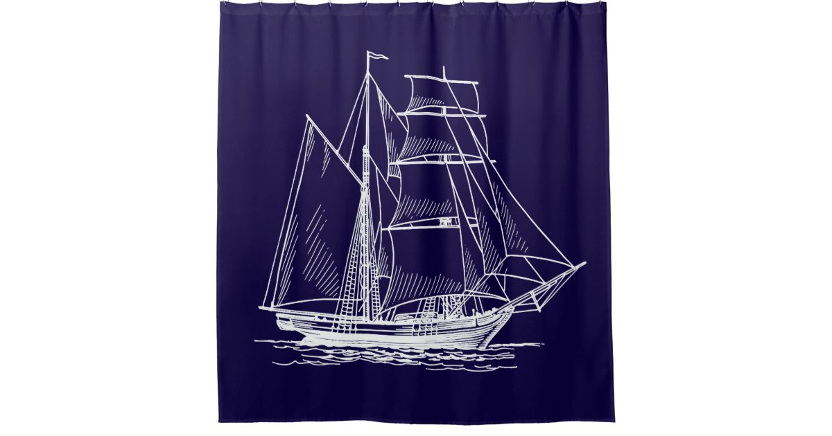 Shower Curtain Blue Sail Boat Ship, Sailing Ship Shower Curtain