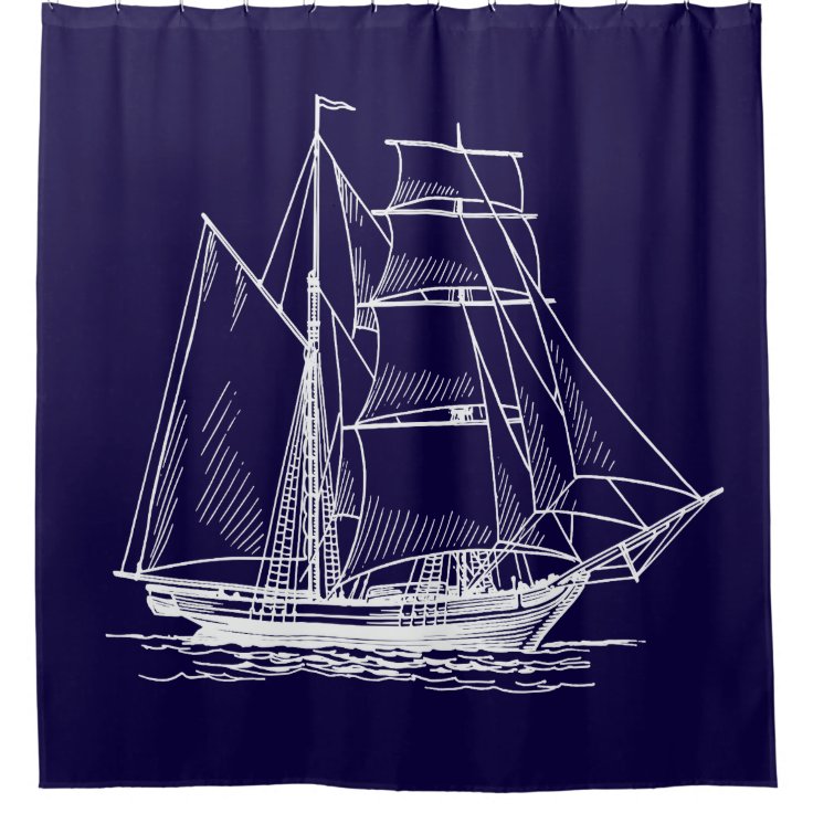 Shower curtain Blue sail boat ship nautical Zazzle