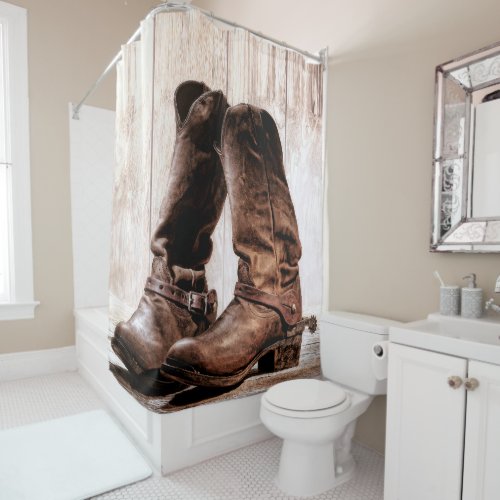 Shower Curtain boots country rustic western wear b