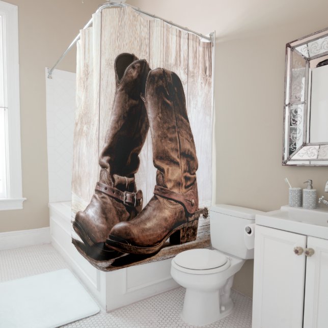 Shower Curtain boots country rustic western wear b (In Situ)