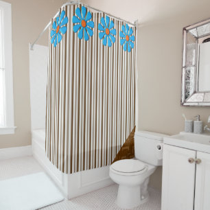 Shower Curtain Brown Stripe Floral