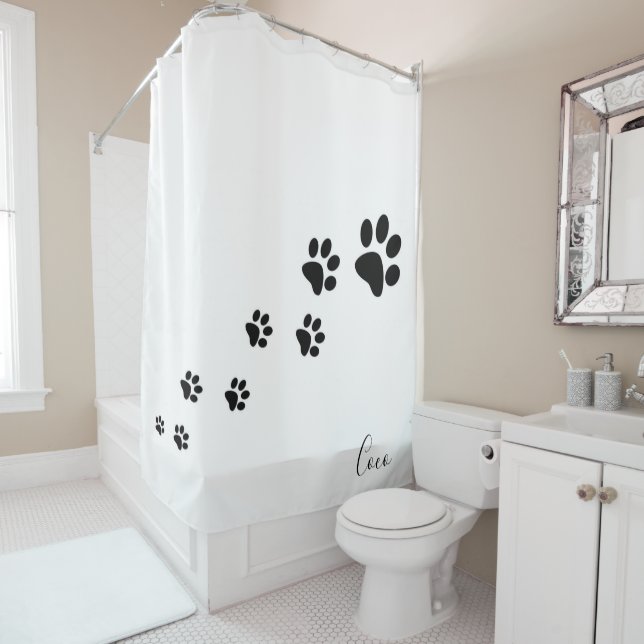 Shower Curtain Cat Dog Paw Prints (In Situ)