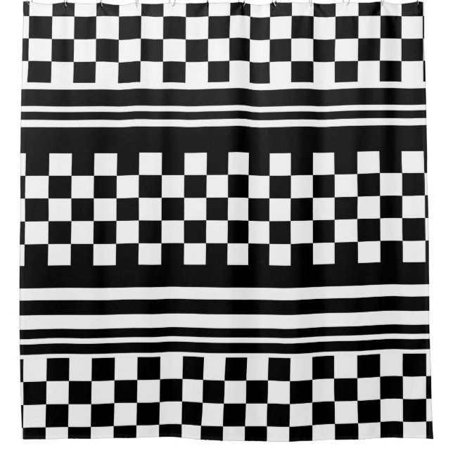 Shower Curtain/Checkered and Stripes Curtain (Front)