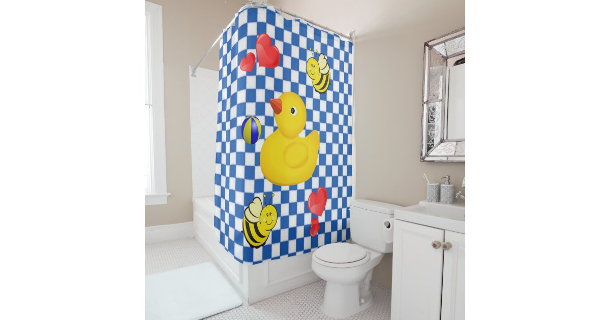 Shower Curtain, Checkered blue white yellow duck Shower Curtain | Zazzle