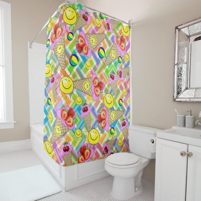 Shower Curtain Chevron Ice Cream Strawberry Sun (In Situ)