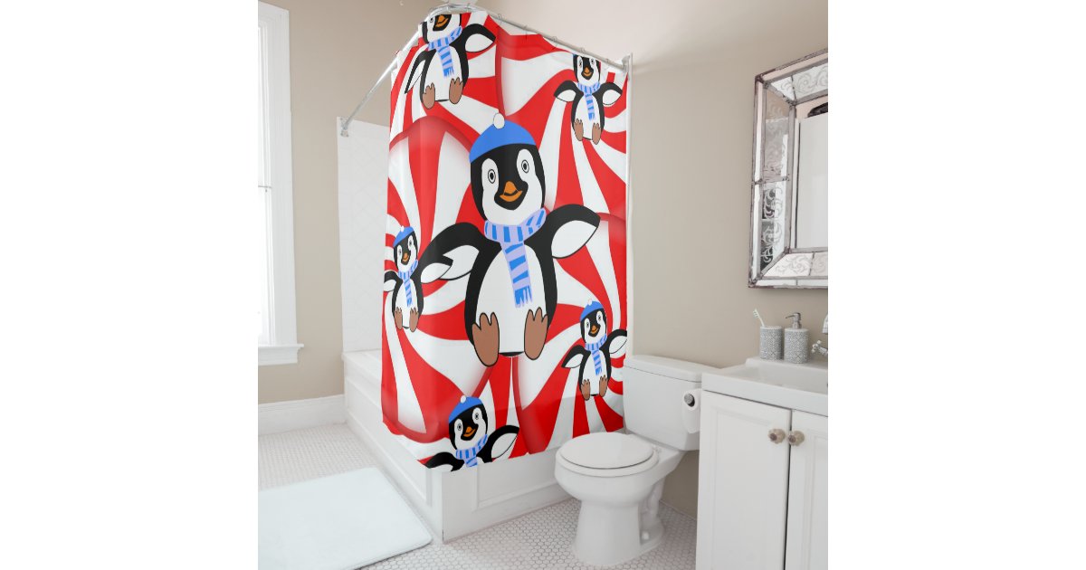 Shower Curtain Christmas Penguin | Zazzle