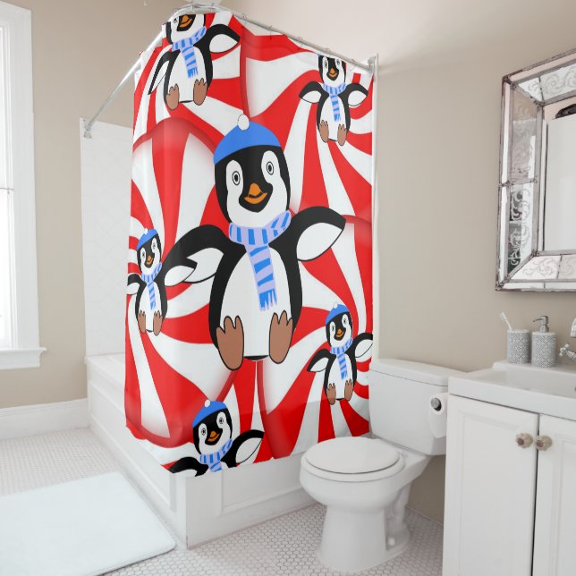 Shower Curtain Christmas Penguin (In Situ)
