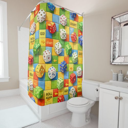 Shower curtain, colorful board game dice pattern curtain