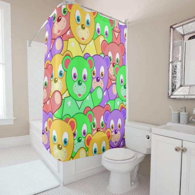 Shower Curtain Colorful Teddy Bears (In Situ)