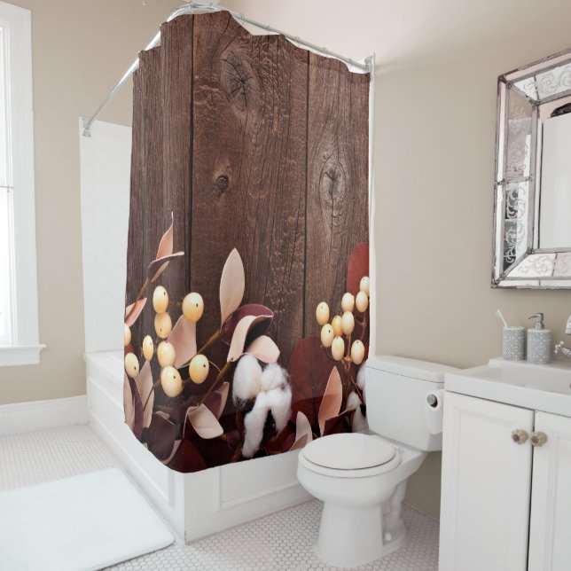 Shower Curtain Cotton Branch on Dark Wood Stem Cou (In Situ)