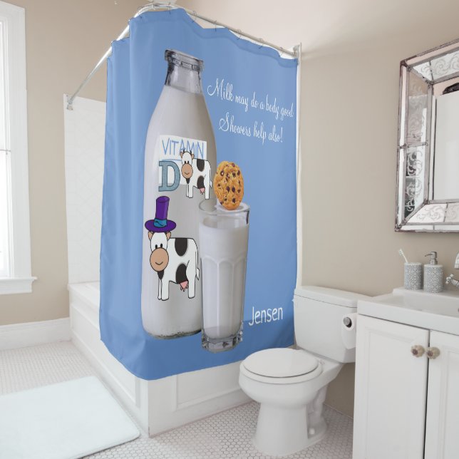 Shower Curtain Cow Milk Blue Vitamin D (In Situ)