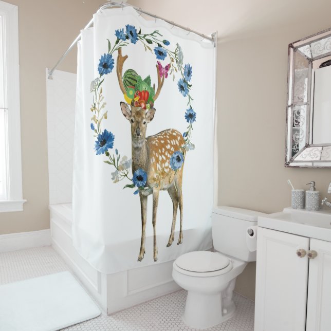 Shower Curtain Deer Fruit Floral Pineapple (In Situ)