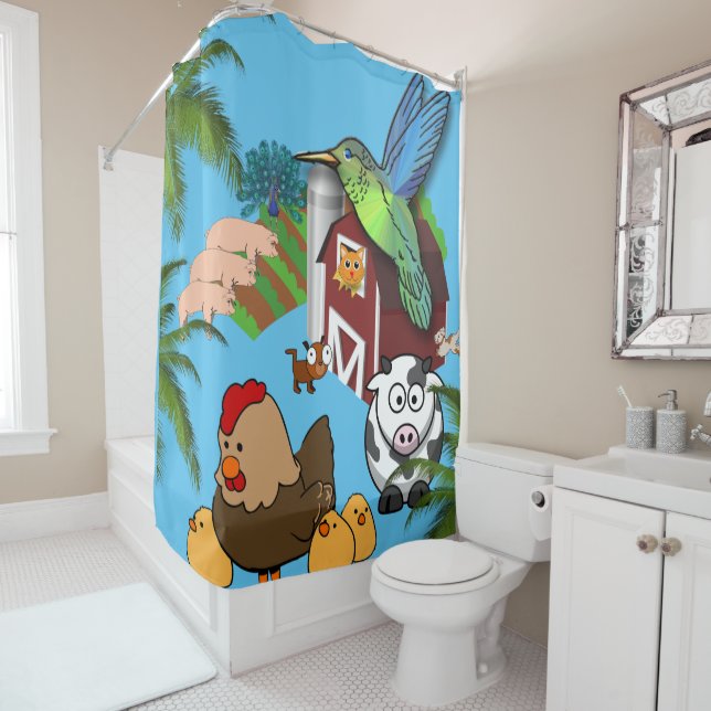 Shower Curtain Farmhouse Pigs Cow Chicken (In Situ)