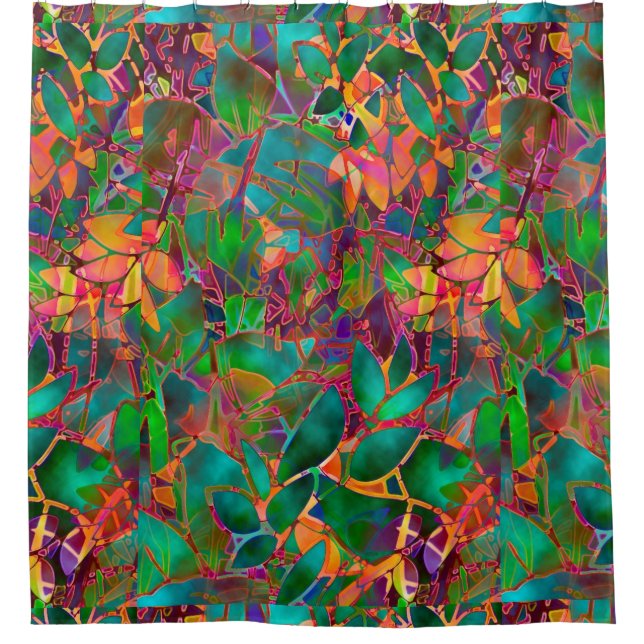 Shower Curtain Floral Abstract Stained Glass (Front)