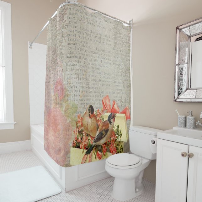 Shower Curtain Floral Bird (In Situ)