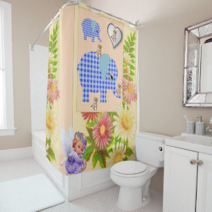 Shower Curtain Floral Elephant Angel