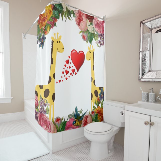 Shower Curtain Floral Giraffe (In Situ)
