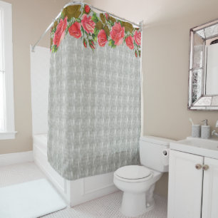Shower Curtain Floral Grey