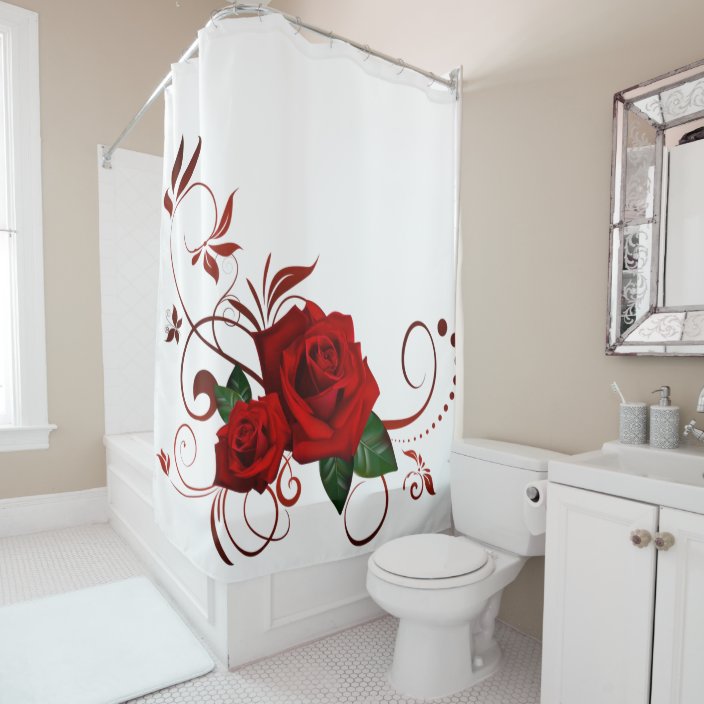 Shower Curtain Floral Red Rose