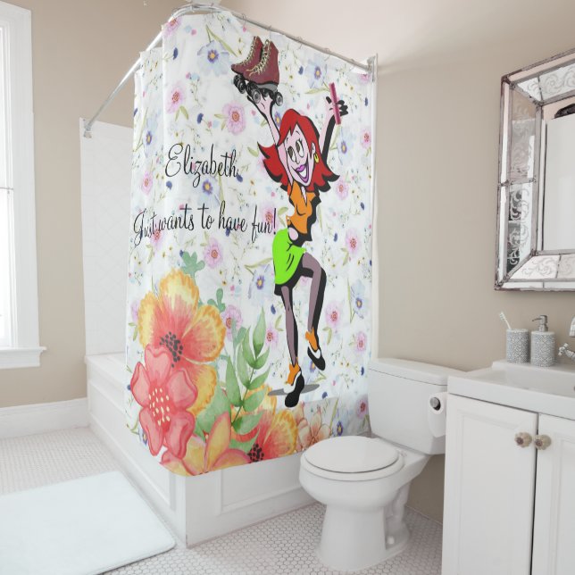 Shower Curtain Floral Skating Have fun (In Situ)