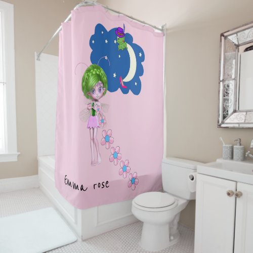 Shower Curtain Floral Space Moon Stars