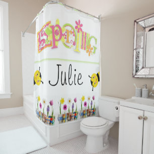 Shower Curtain Floral Spring Bumblebee