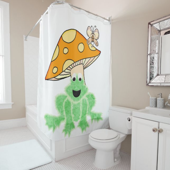 Shower Curtain Frog Mushroom Butterfly  (In Situ)