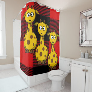Shower Curtain Giraffe Black Red