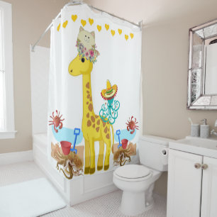 Shower Curtain Giraffe Cat Octopus Crab