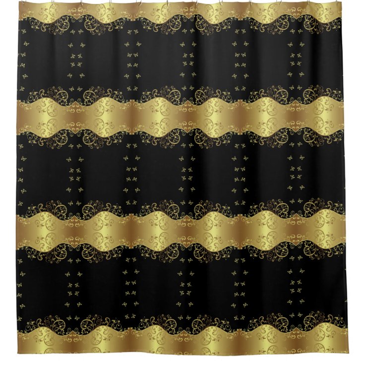Gold And Black Shower Curtain