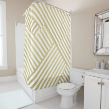 Shower Curtain-Graphic Design, stripes white&gold