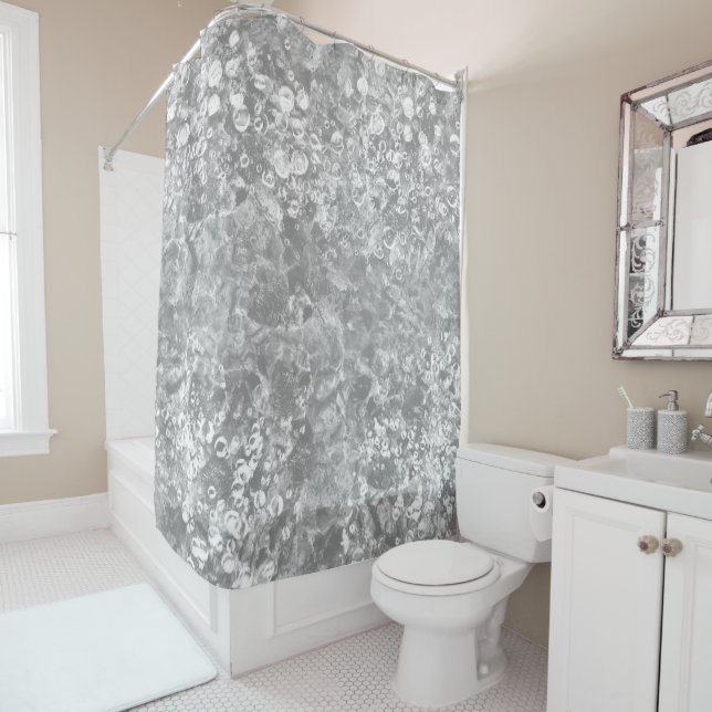 Shower Curtain Gray Ocean Bubbles (In Situ)