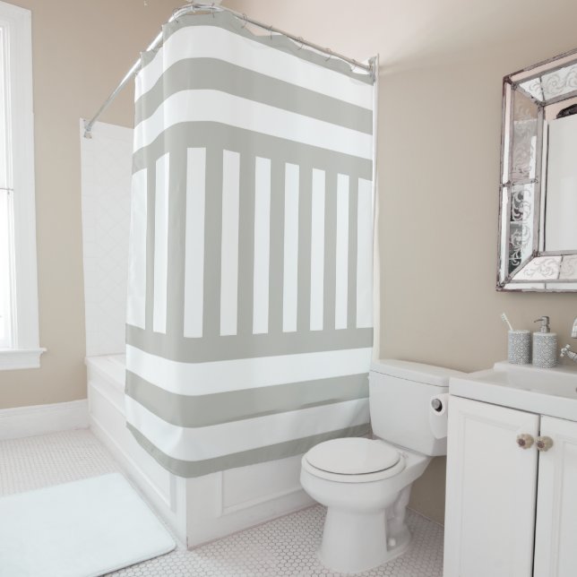 Shower Curtain Gray & White Stripe  (In Situ)