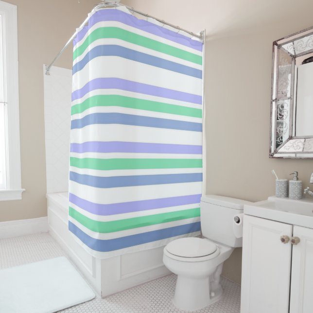 Shower Curtain Green Purple Stripe (In Situ)