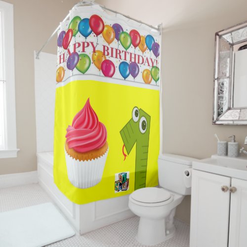 Shower Curtain Happy Birthday 1 yr old