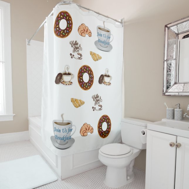 Shower Curtain Happy Birthday Coffee Donuts (In Situ)