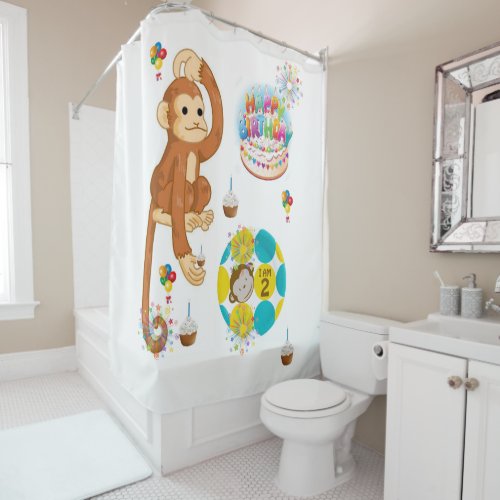 Shower Curtain Happy Birthday Monkey 2 yr old