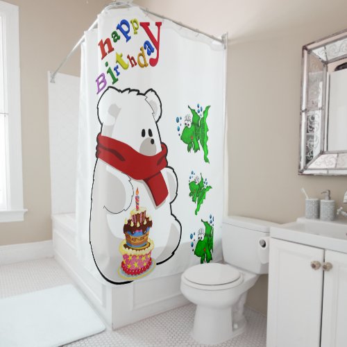 Shower Curtain Happy Birthday Polar Bear
