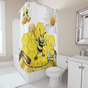 Shower Curtain Honeybee White Daisy