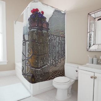 SHOWER CURTAIN /ITALIAN LAKESIDE PROMENADE