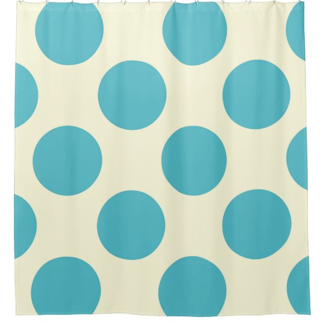 Shower Curtain large Circles Dots Blue Cream (Front)