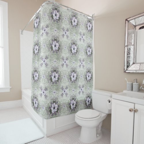 Shower Curtain Liner in Sage and Lavender Floral