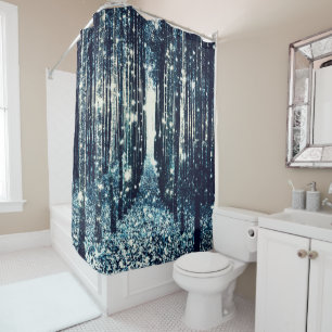 Shower Curtain : Magical Forest Teal Gray Elegance