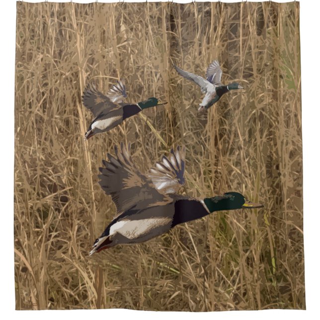 Shower Curtain Mallard Ducks Flying Over Marsh (Front)