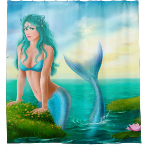 Shower Curtain mermaid Ariel in sea