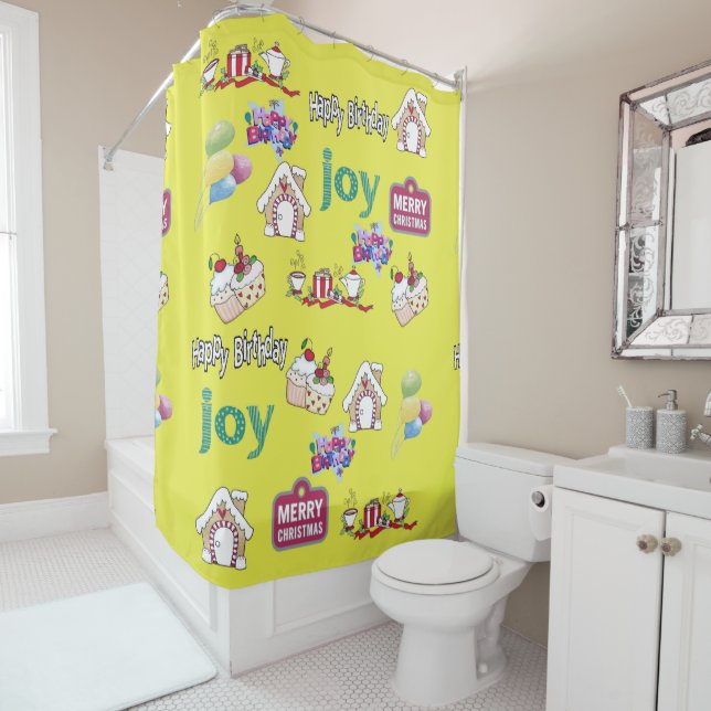 Shower Curtain Merry Christmas Happy Birthday  (In Situ)