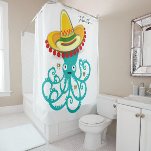 Shower Curtain Mexican Octopus Sombrero